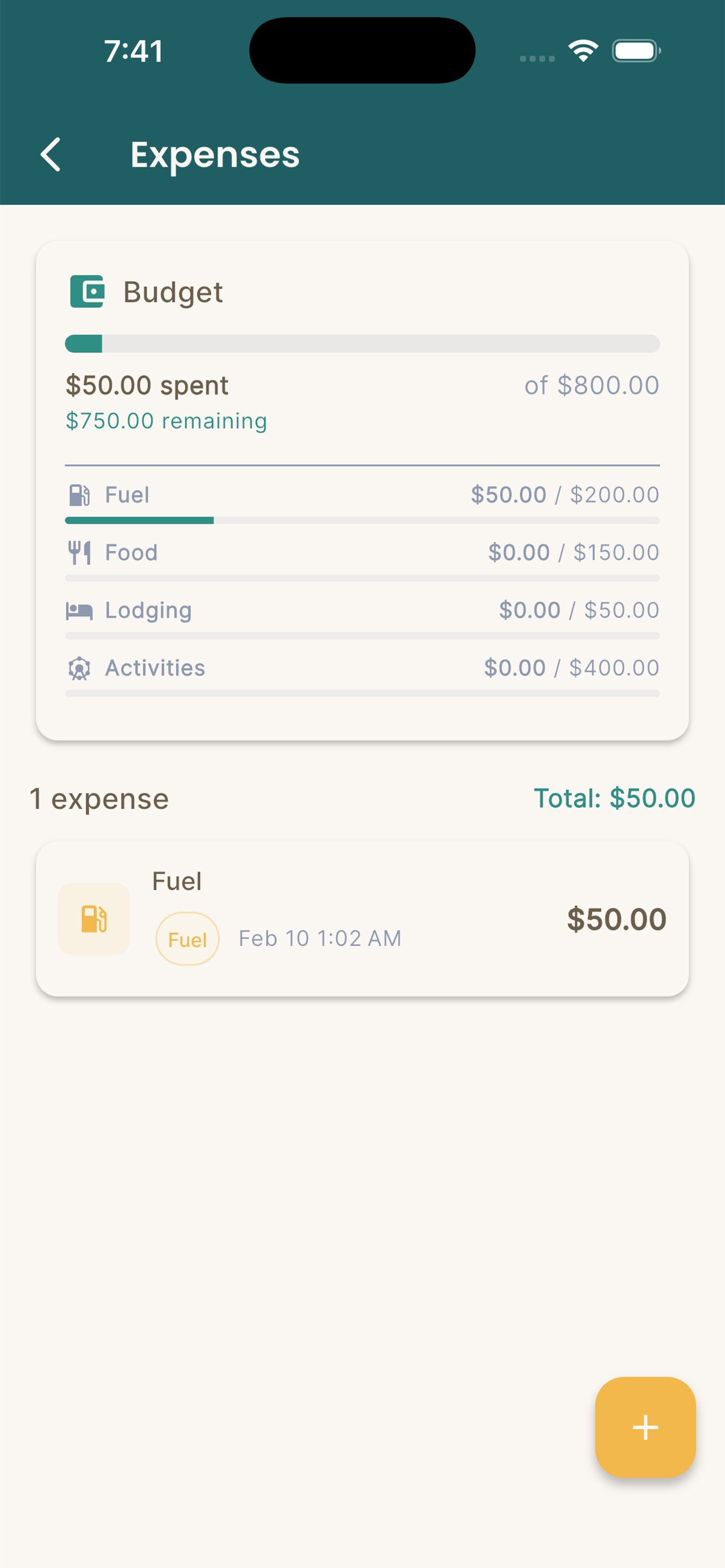 Expenses screen